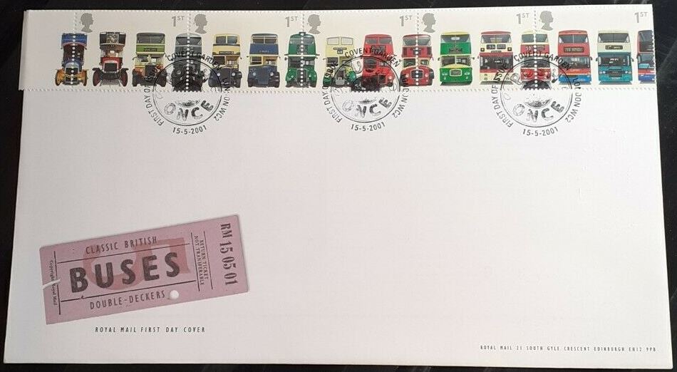 2001 GB - FDC RM - British Double-Decker Buses Set Unaddressed